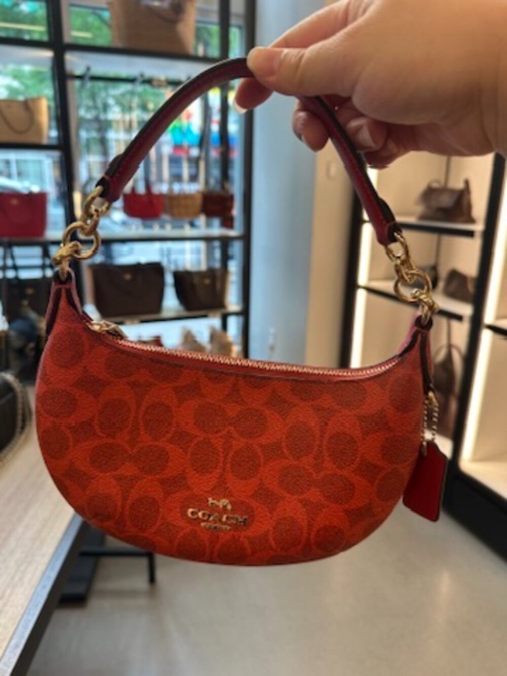 NWT! Coach CEL06 Mini Payton Shoulder Bag In Signature Canvas In Gold/Crimson